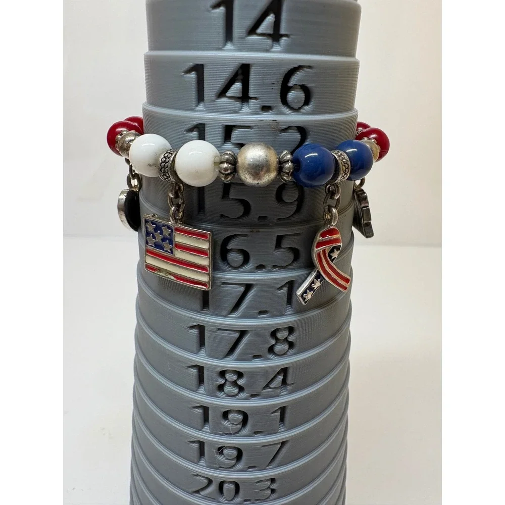 Patriotic Red White Blue Beaded Charm Stretch Bracelet God Bless America Flag